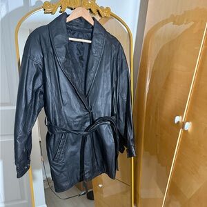 Vintage Y2K 90s Black Genuine Leather Belted Jacket